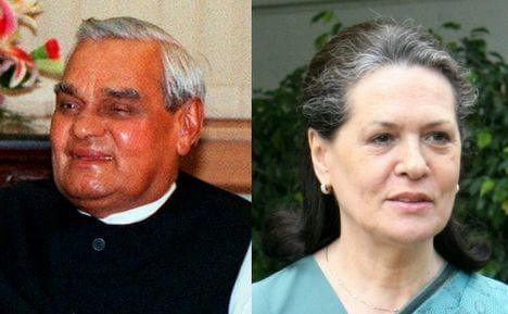 Sonia Gandhi (R) kept the pressure on Atal Bihari Vajpayee's (L) government as leader of the opposition