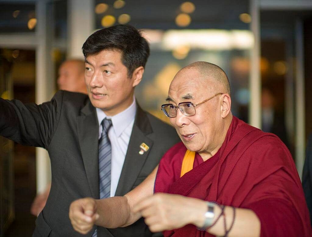 The Dalai Lama and Lobsang Sangay (L) at Boston.